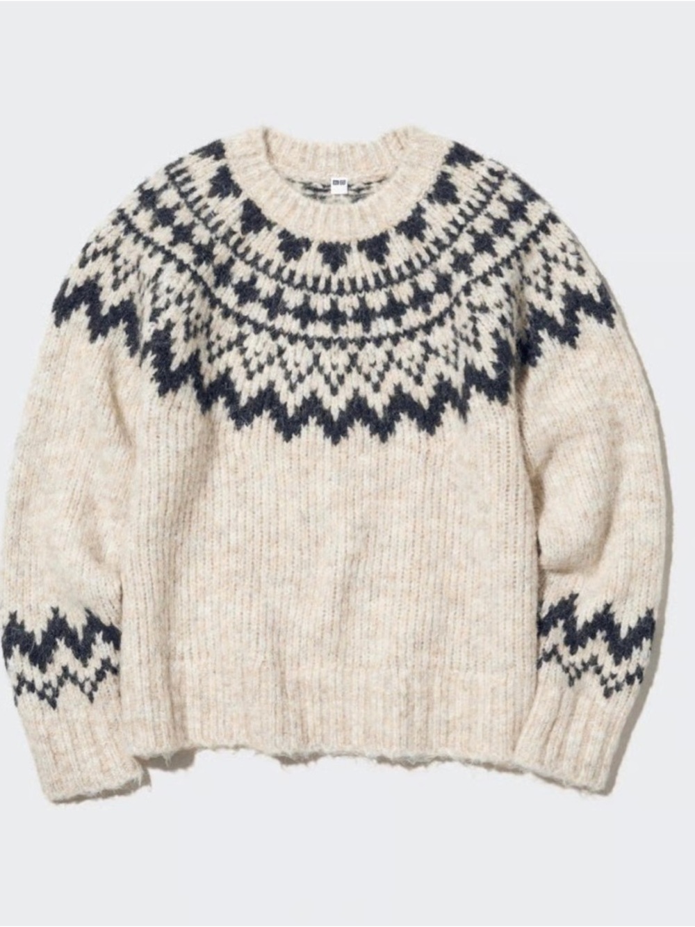 Uniqlo Cream & Black Patterned Knit Sweater